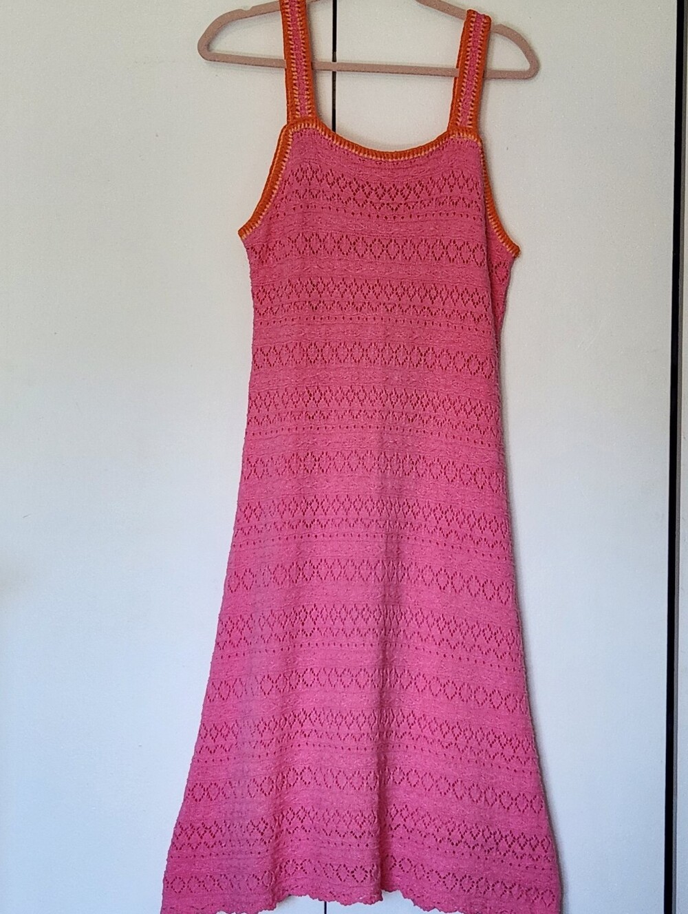 Jessica Simpson Pink Knit Midi Dress with Orange Trim Size Large